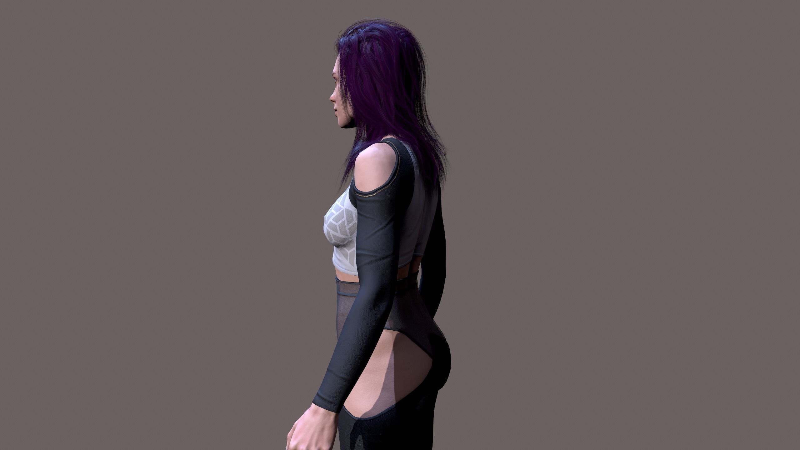 Cyberpunk lady Low-poly 3D model_12