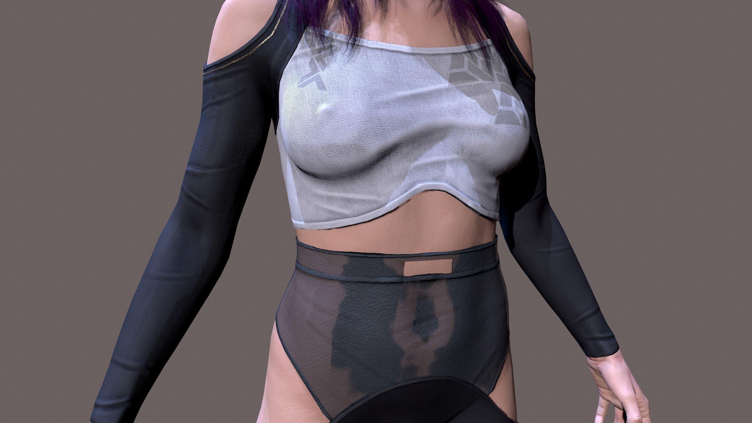 Cyberpunk lady Low-poly 3D model_25