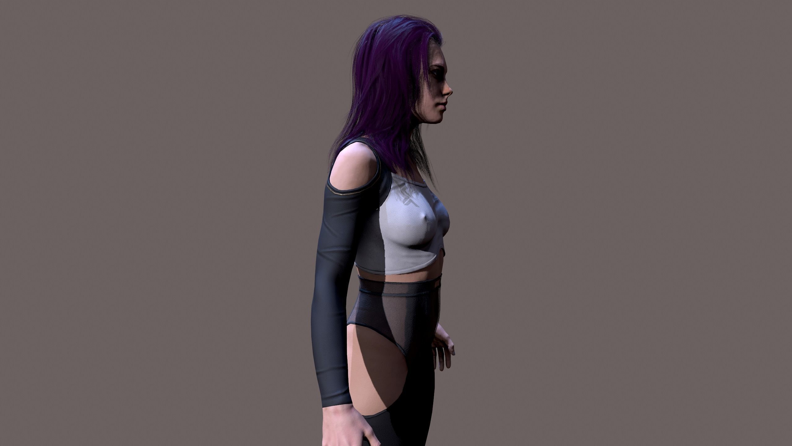 Cyberpunk lady Low-poly 3D model_7