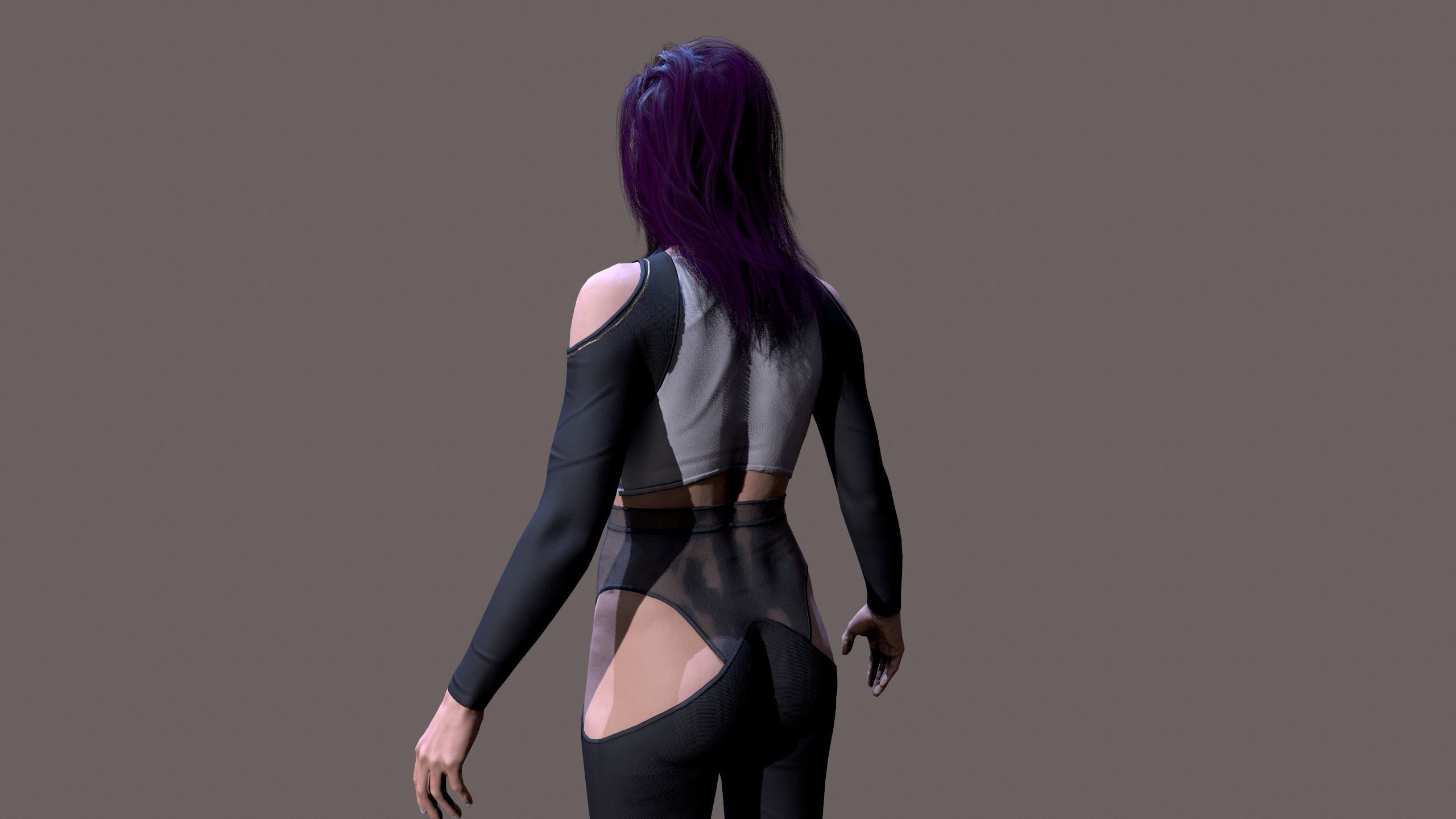 Cyberpunk lady Low-poly 3D model_11