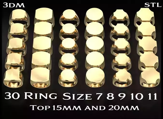 Signets basic blank pack 30 rings 703 3D print model