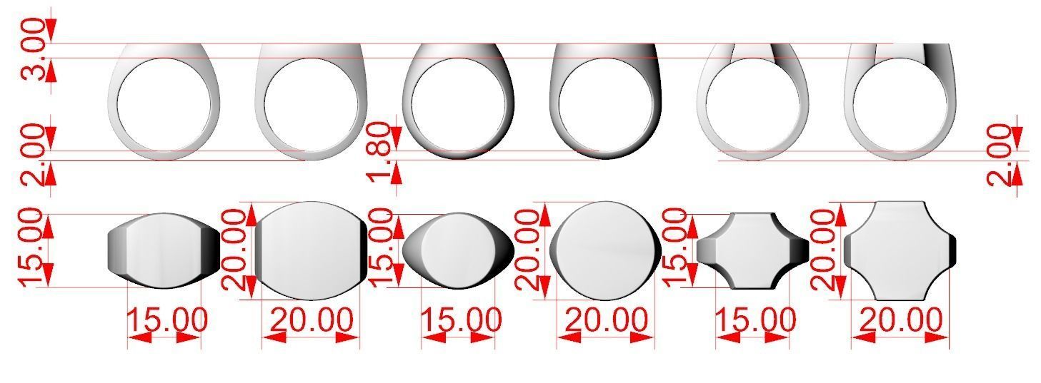 Signets basic blank pack 30 rings 703 3D print model_7