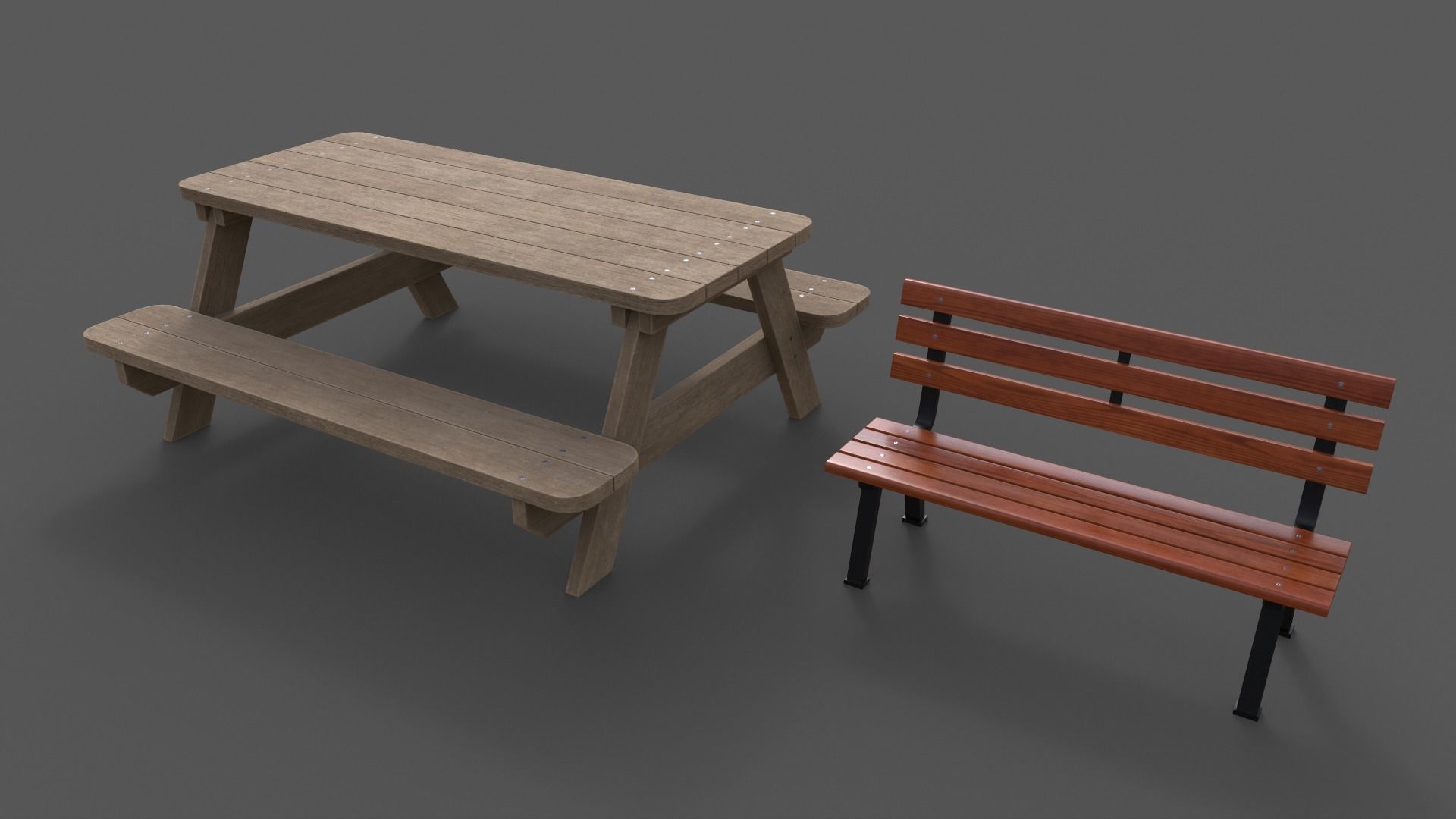 PBR Picnic Table Park Bench Low-poly 3D model_3