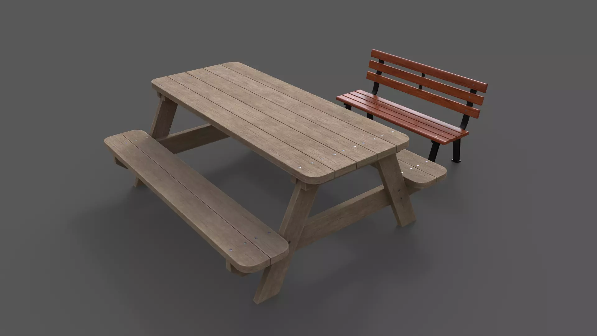 PBR Picnic Table Park Bench Low-poly 3D model_0