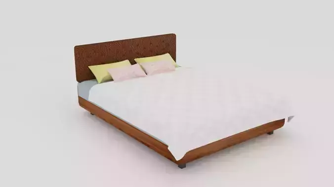 Low poly Bed model with wooden headboard and footboard