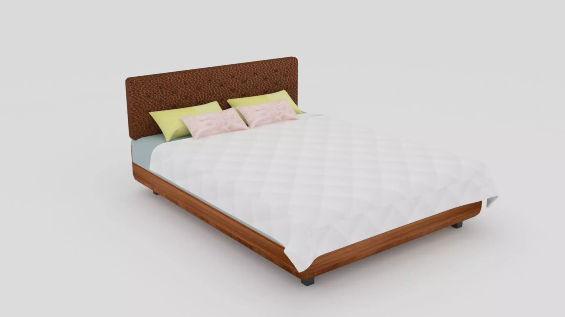 Low poly Bed model with wooden headboard and footboard 3D model_0