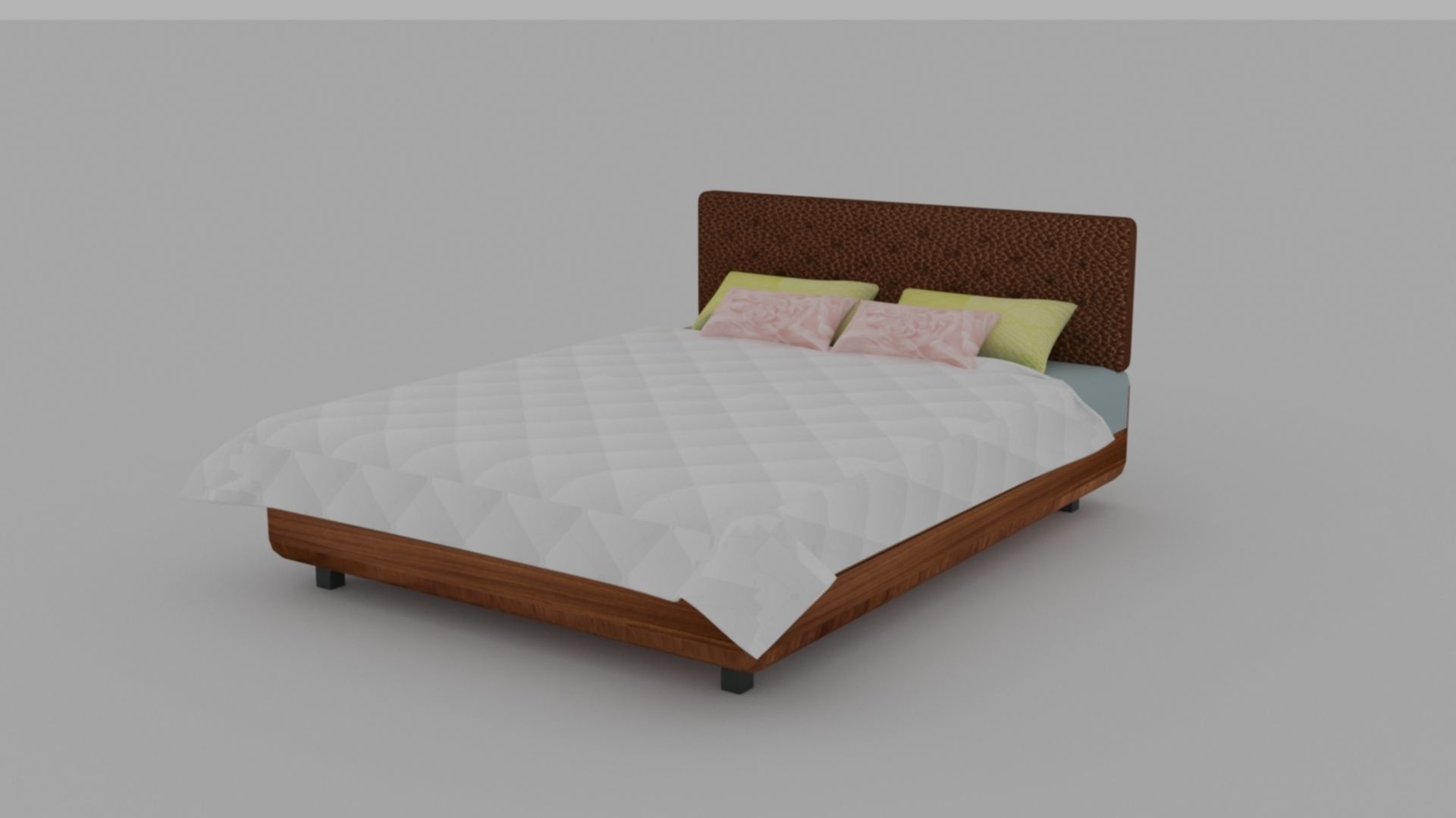 Low poly Bed model with wooden headboard and footboard 3D model_3