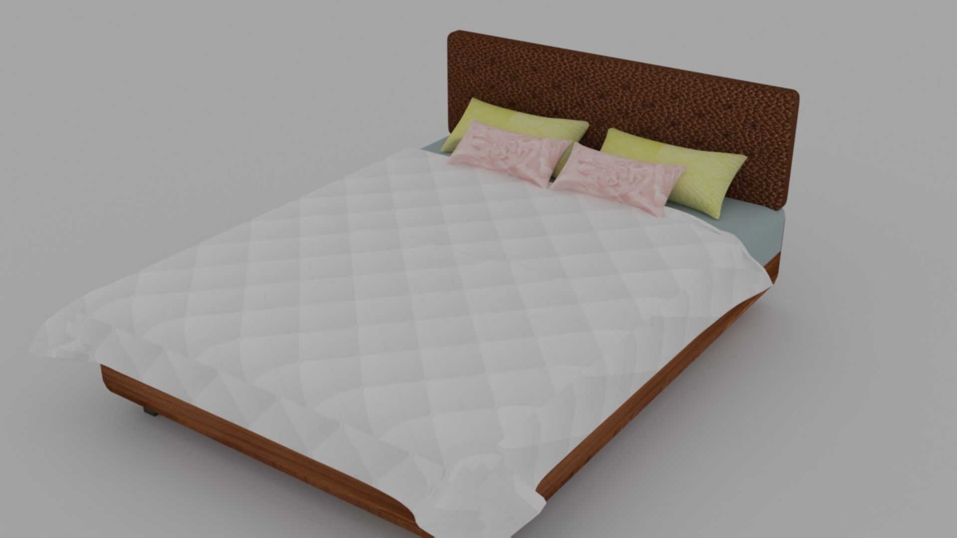 Low poly Bed model with wooden headboard and footboard 3D model_1