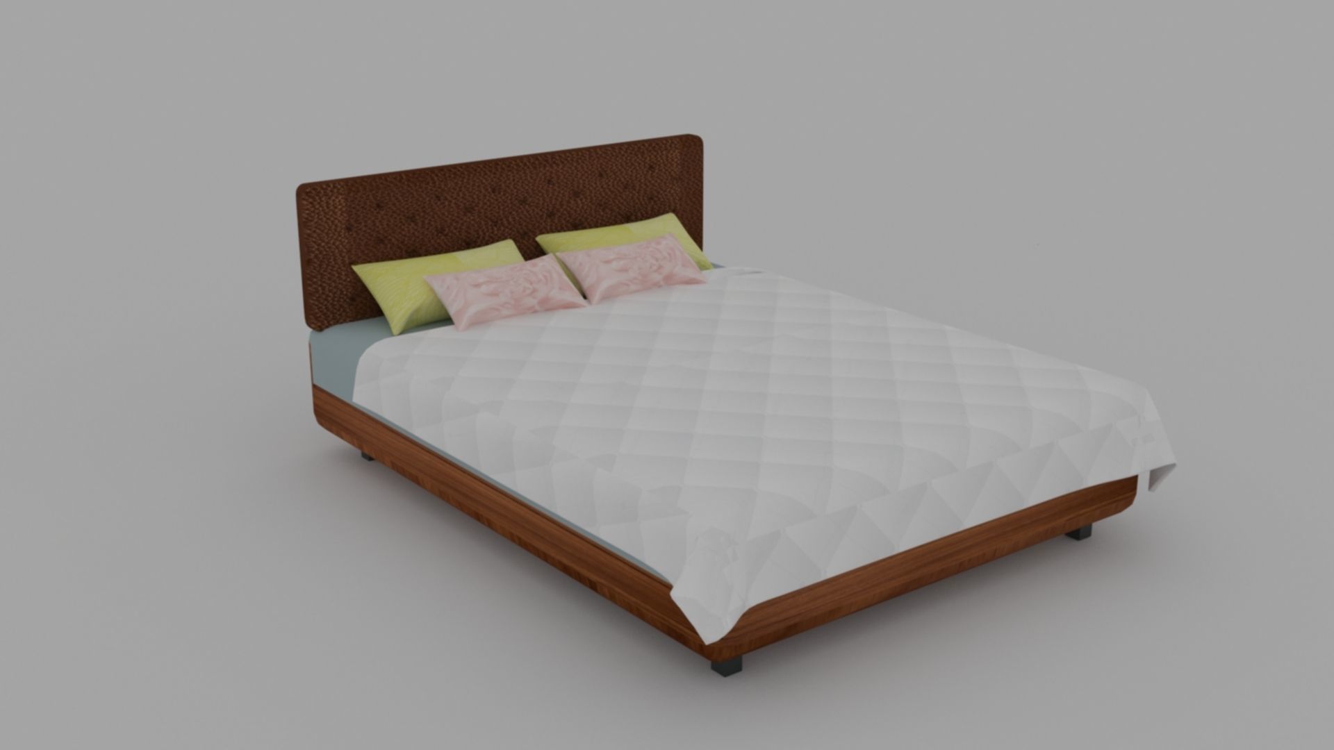 Low poly Bed model with wooden headboard and footboard 3D model_2