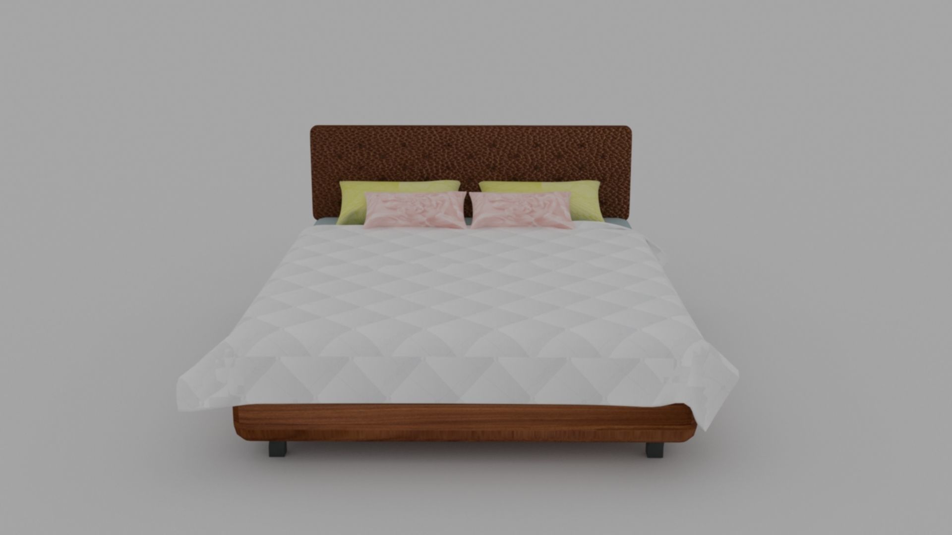 Low poly Bed model with wooden headboard and footboard 3D model_5