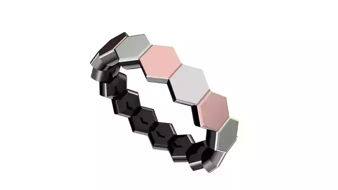 00015 silver and rose gold hexagon ring 3D print model
