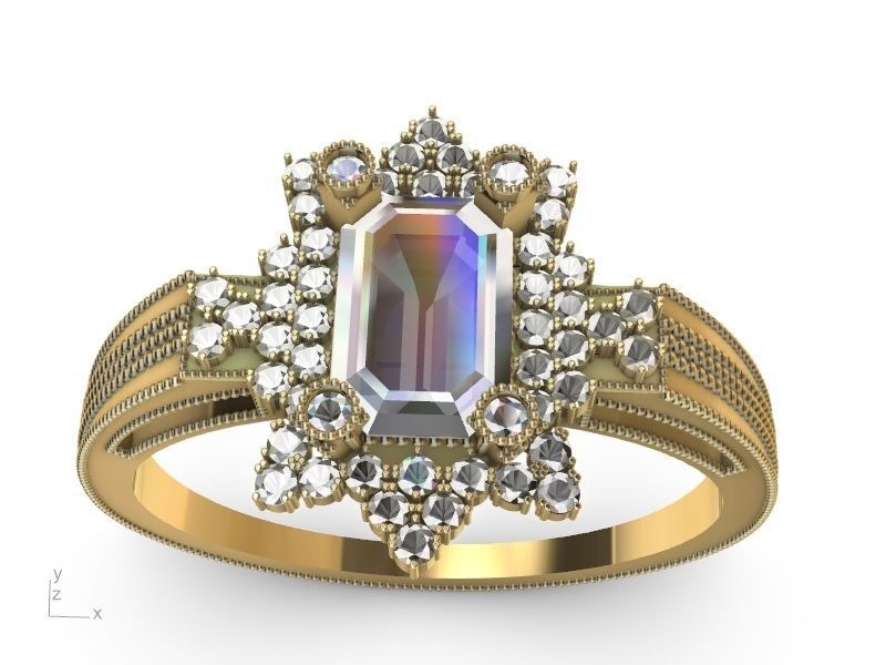 emerald cut designer ring shank stl verified  3D print model_15