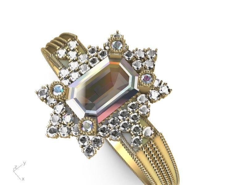 emerald cut designer ring shank stl verified  3D print model_14