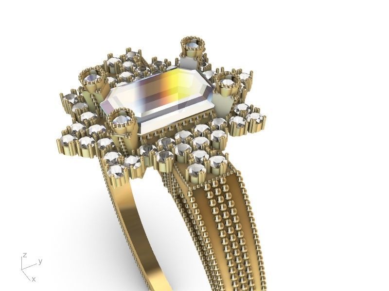 emerald cut designer ring shank stl verified  3D print model_13