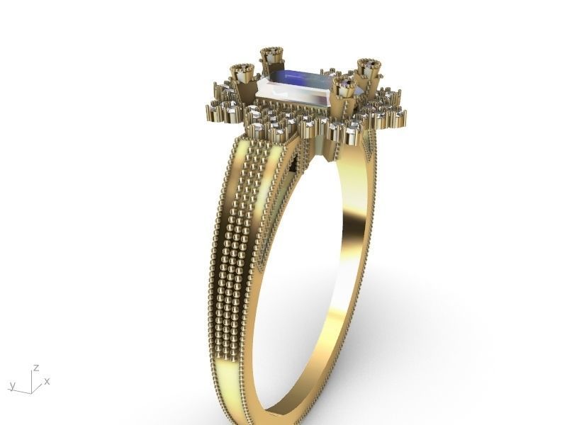 emerald cut designer ring shank stl verified  3D print model_10