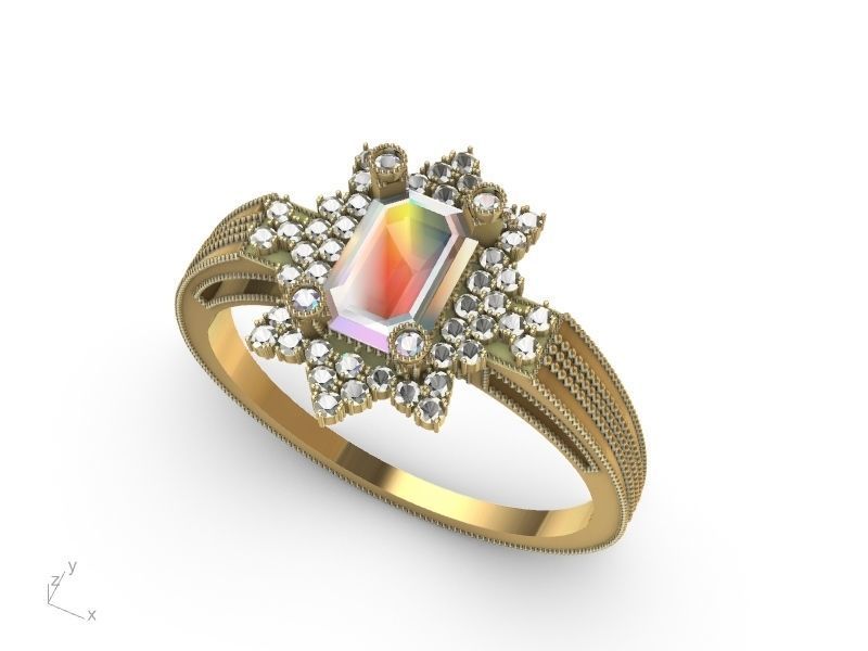 emerald cut designer ring shank stl verified  3D print model_8