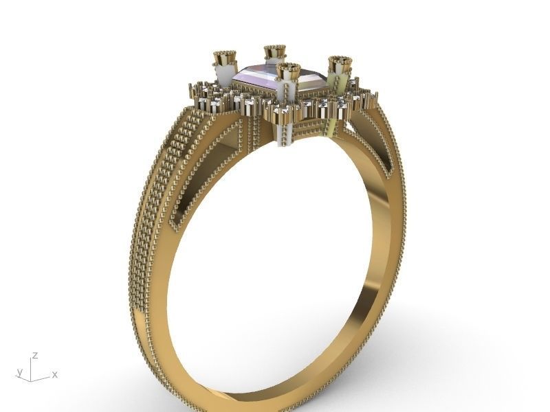 emerald cut designer ring shank stl verified  3D print model_4