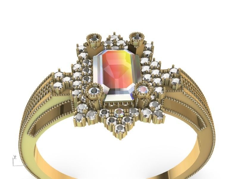 emerald cut designer ring shank stl verified  3D print model_12