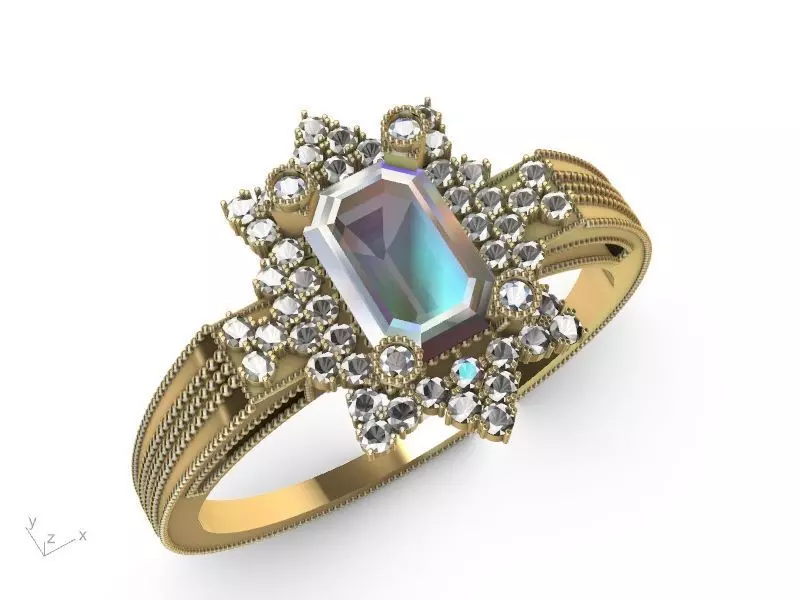 emerald cut designer ring shank stl verified  3D print model_0