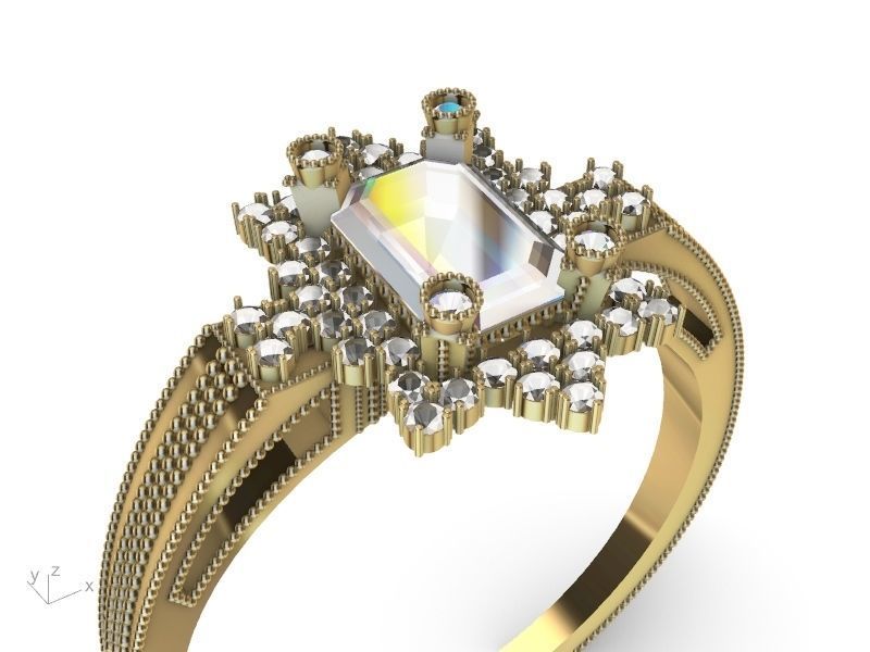 emerald cut designer ring shank stl verified  3D print model_16