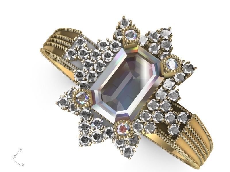 emerald cut designer ring shank stl verified  3D print model_5