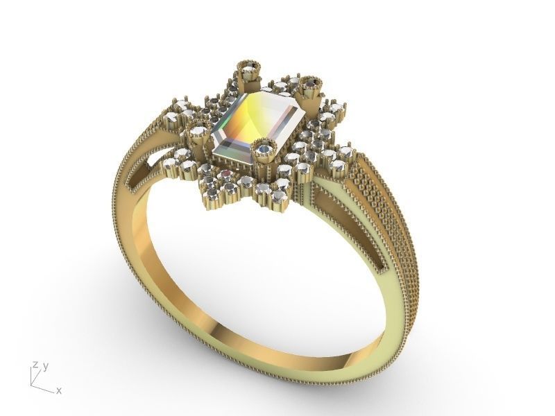 emerald cut designer ring shank stl verified  3D print model_6