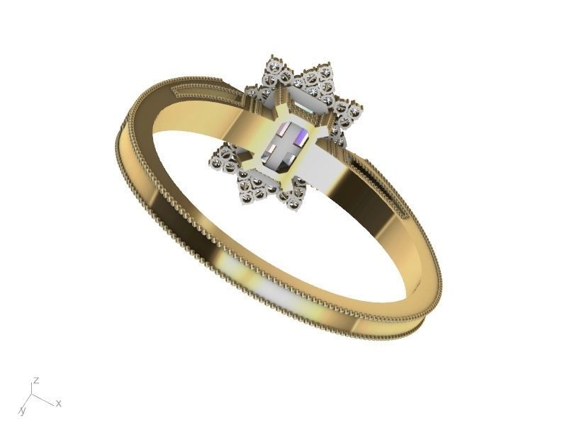 emerald cut designer ring shank stl verified  3D print model_3