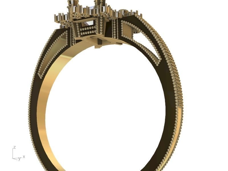 emerald cut designer ring shank stl verified  3D print model_1