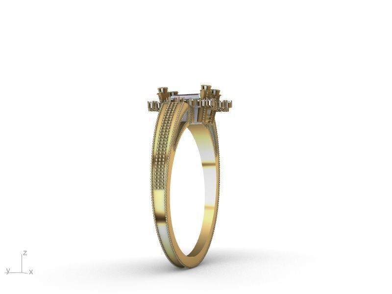 emerald cut designer ring shank stl verified  3D print model_17