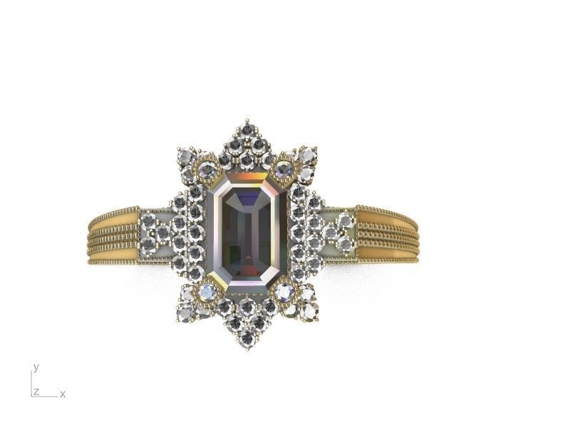 emerald cut designer ring shank stl verified  3D print model_2