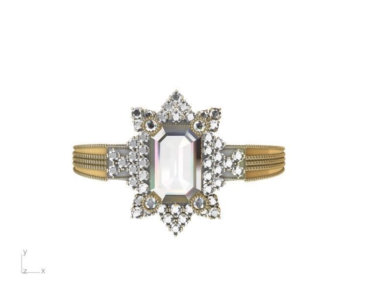 emerald cut designer ring shank stl verified  3D print model_18