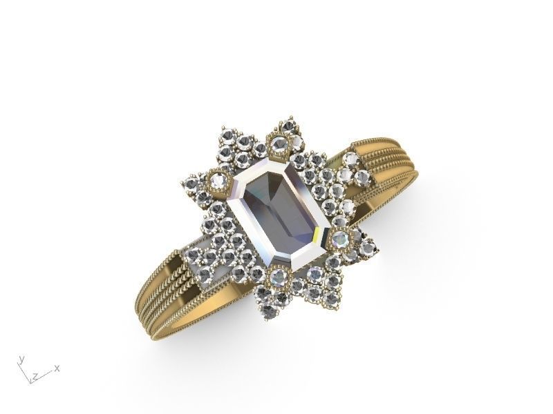 emerald cut designer ring shank stl verified  3D print model_11