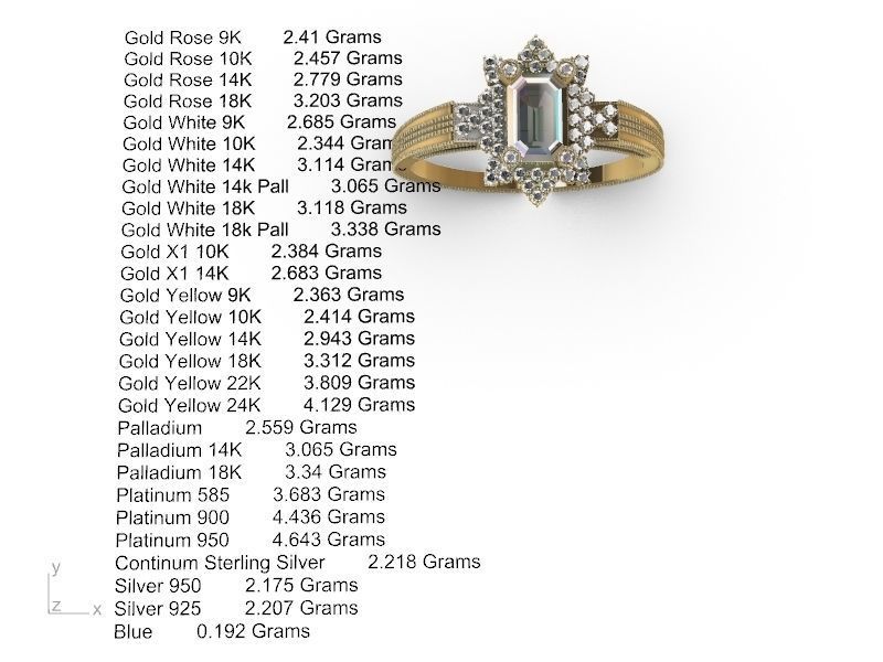 emerald cut designer ring shank stl verified  3D print model_7