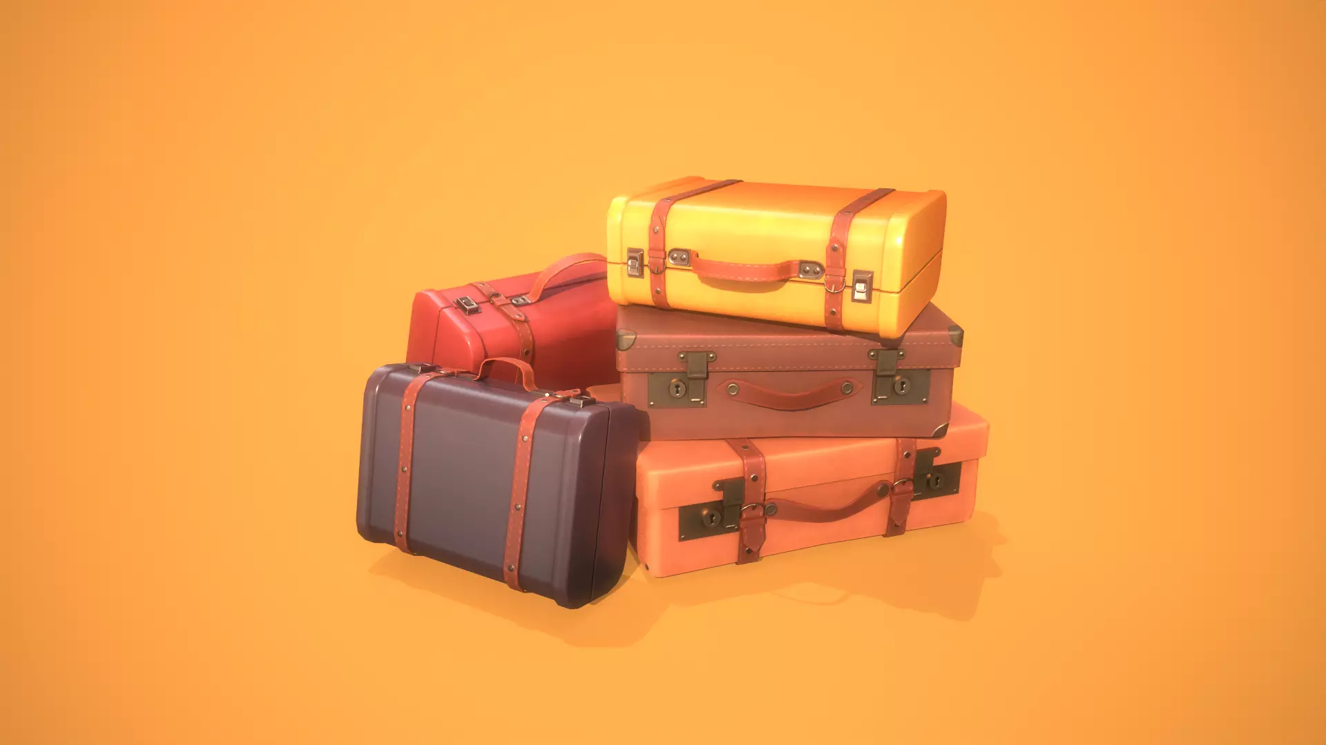 Cartoon Suitcases Low-poly 3D model_0