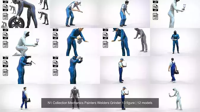 N1 Collection Mechanics Painters Welders Grinder 13 figure 3D Model Pack 2