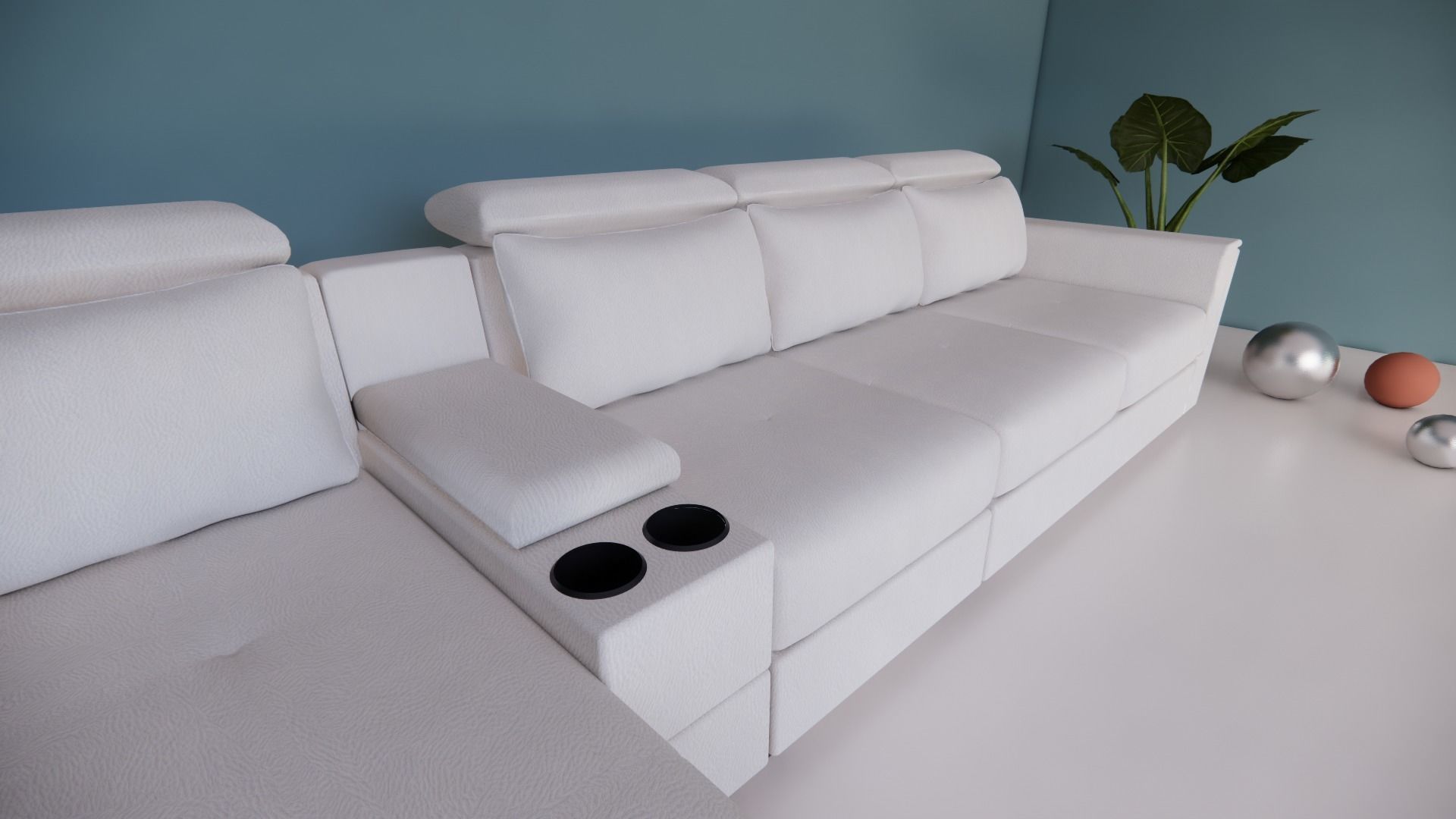 L-section leather sofa Low-poly 3D model_1
