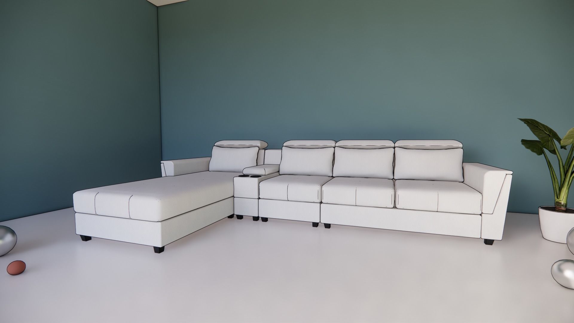 L-section leather sofa Low-poly 3D model_7