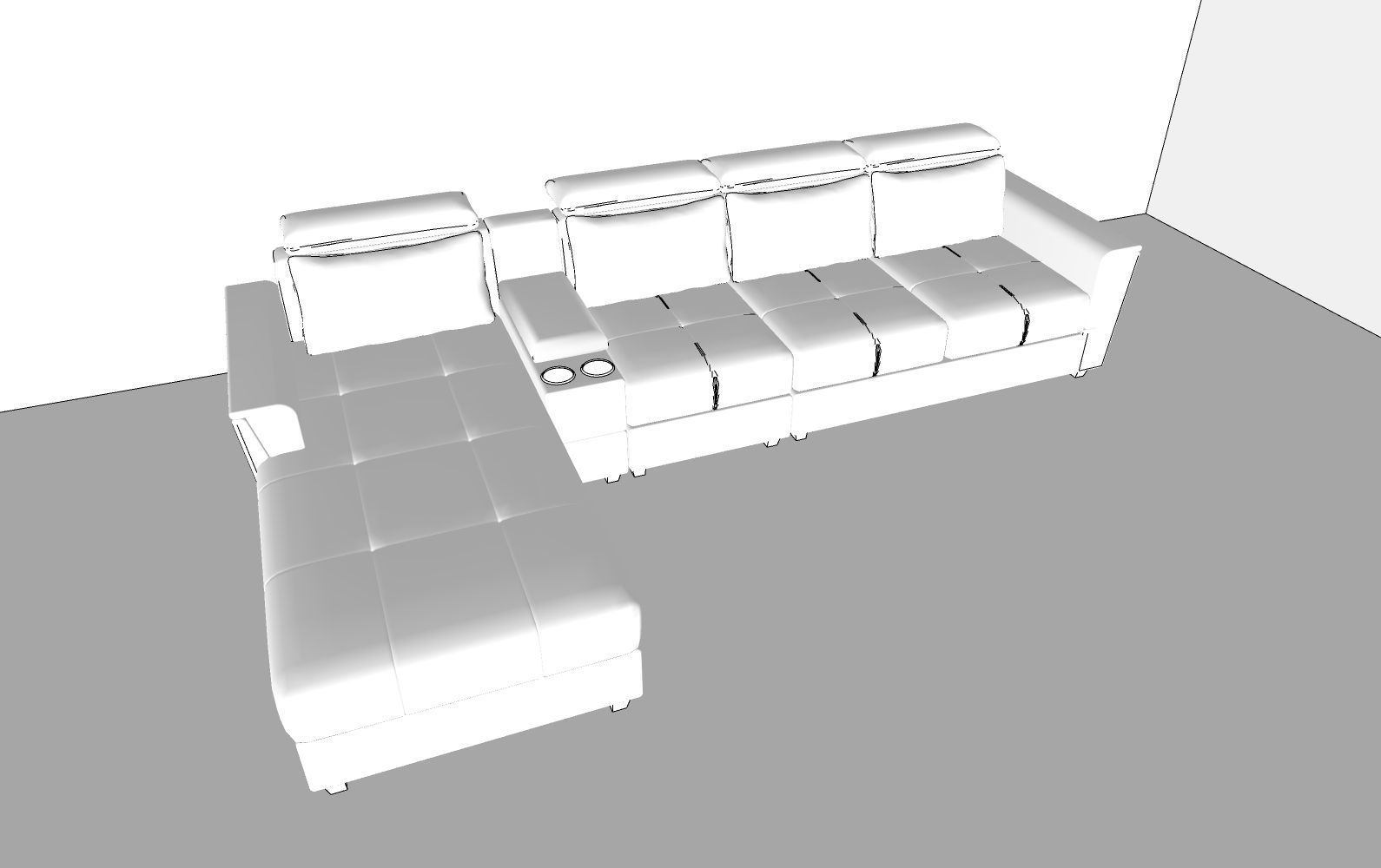 L-section leather sofa Low-poly 3D model_5