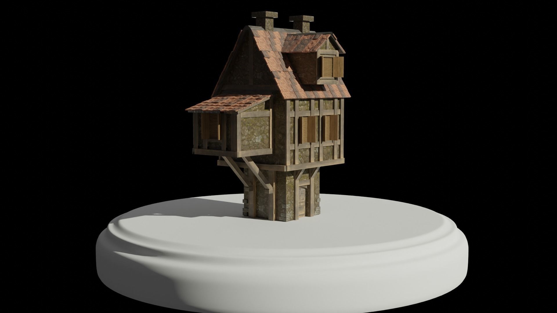 low poly Cottage wooden house Low-poly 3D model_2