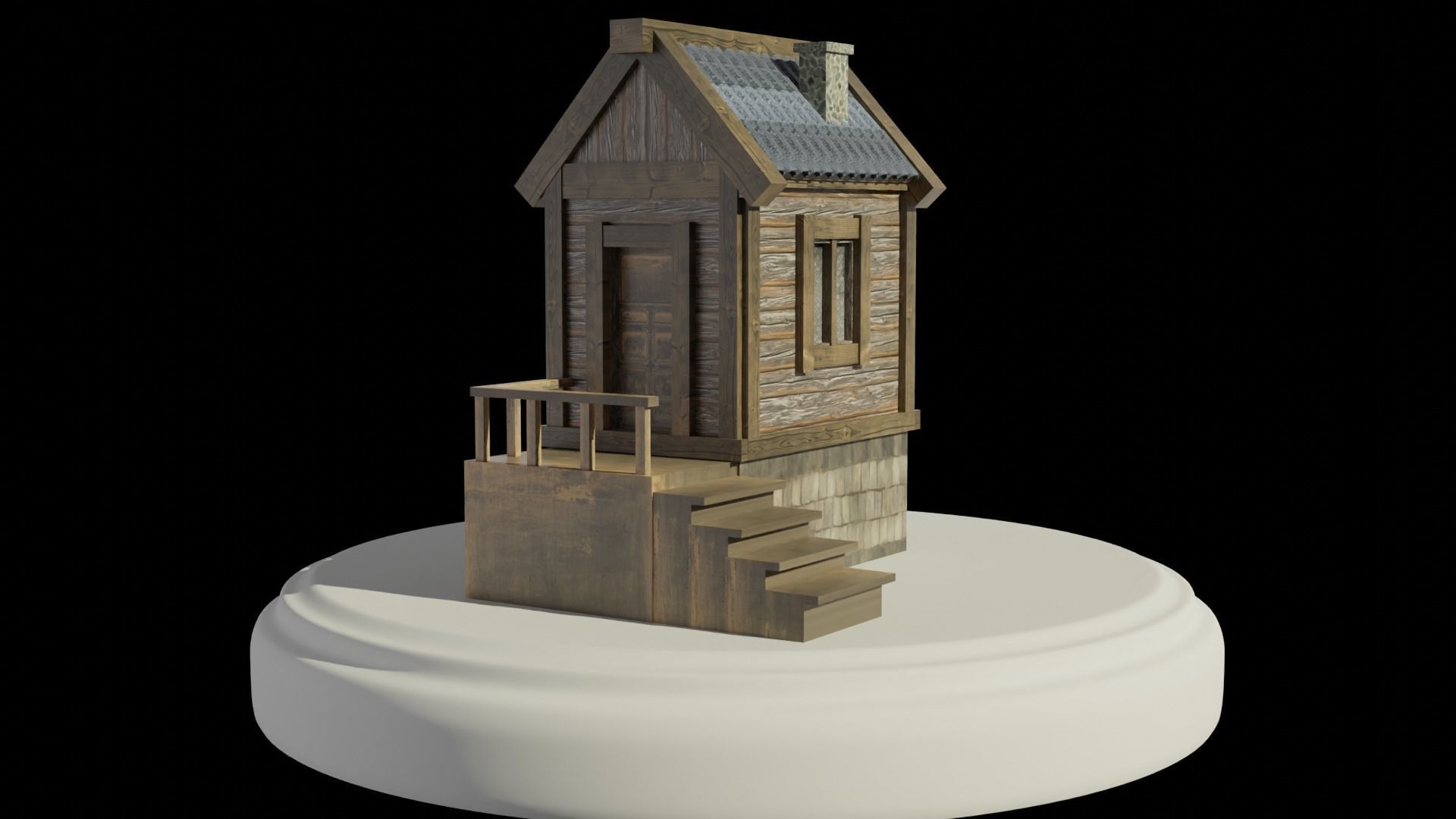 low poly Cottage wooden house Low-poly 3D model_3