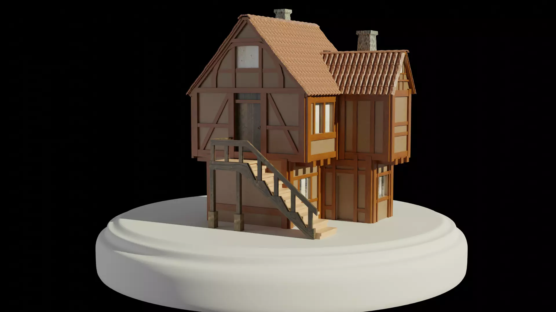 low poly Cottage wooden house Low-poly 3D model_0