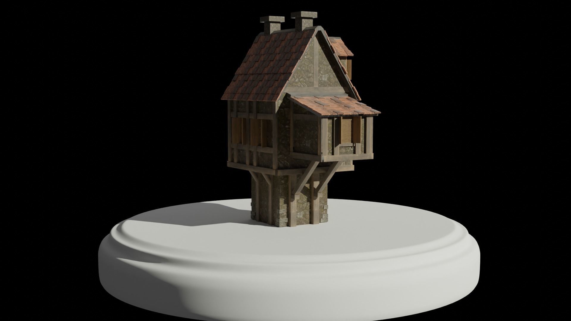 low poly Cottage wooden house Low-poly 3D model_1