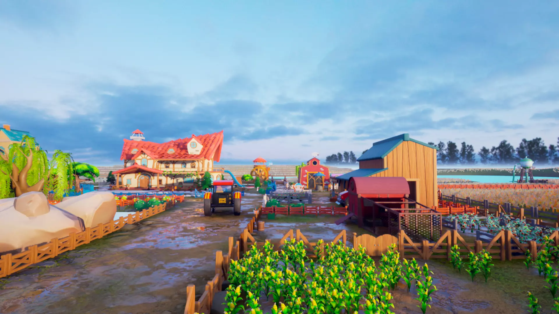 Farm village cartoon  Low-poly 3D model_0