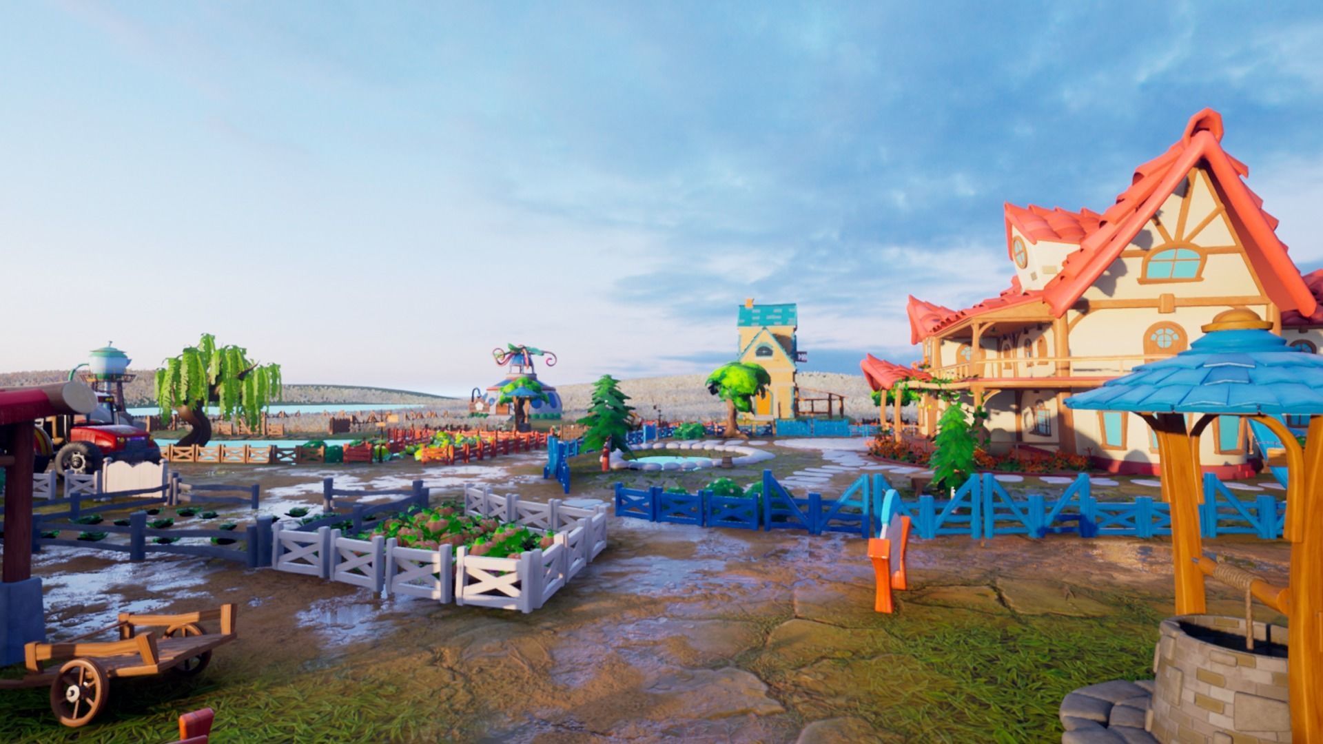 Farm village cartoon  Low-poly 3D model_2