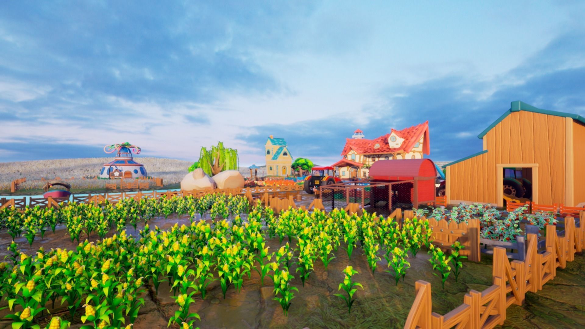 Farm village cartoon  Low-poly 3D model_11