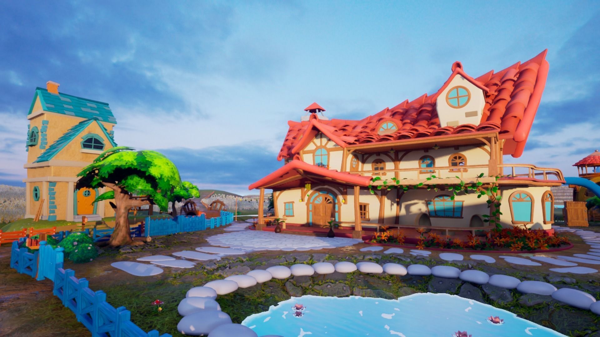 Farm village cartoon  Low-poly 3D model_5