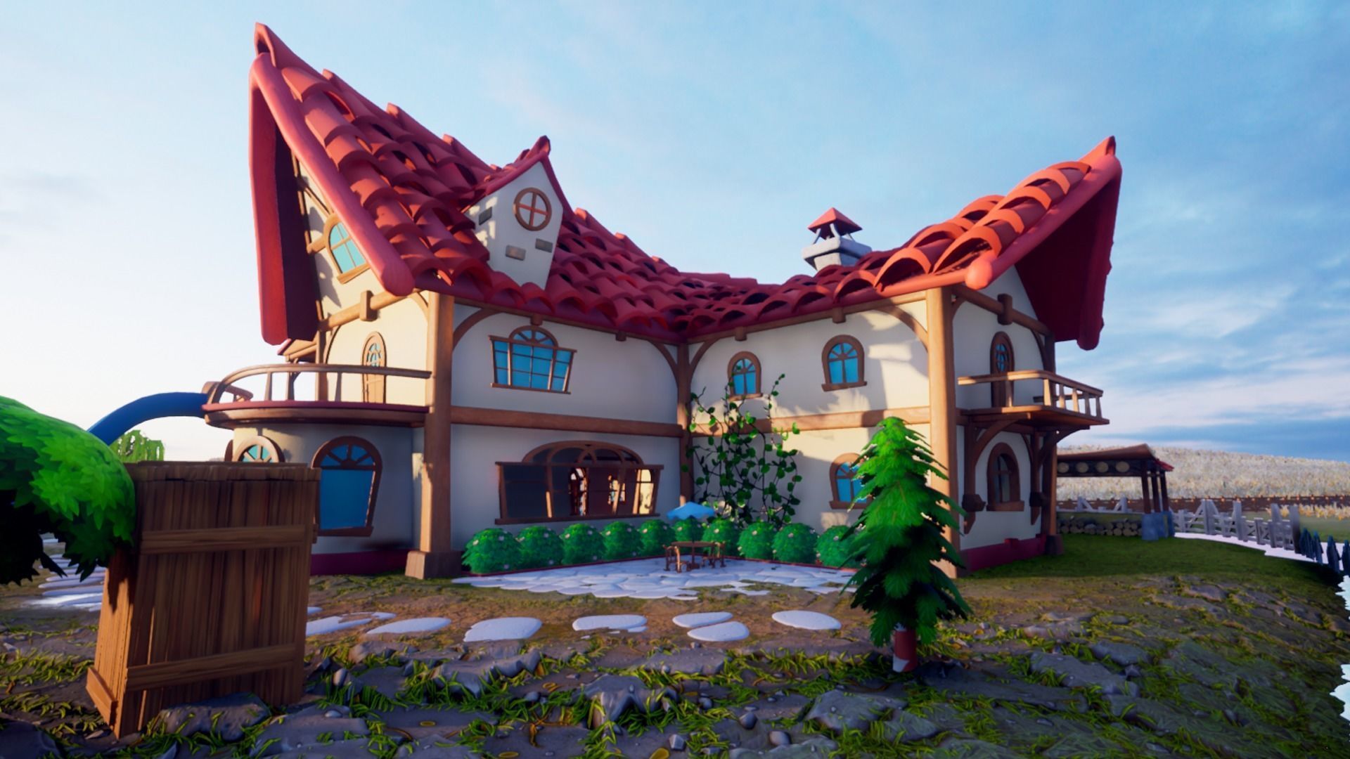 Farm village cartoon  Low-poly 3D model_13