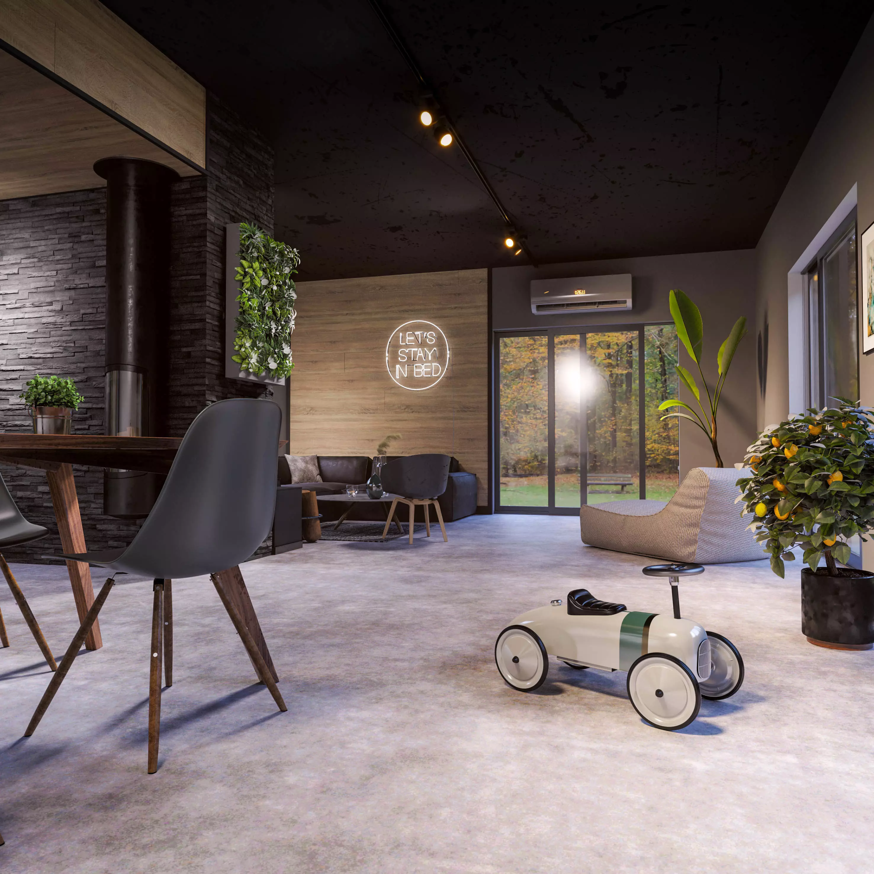Industrial with wood Interior Cinema 4d corona renderer 3D model