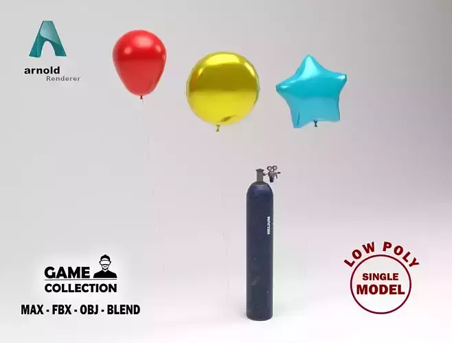 Balloons Collection three and gas bottle Low-poly 3D model