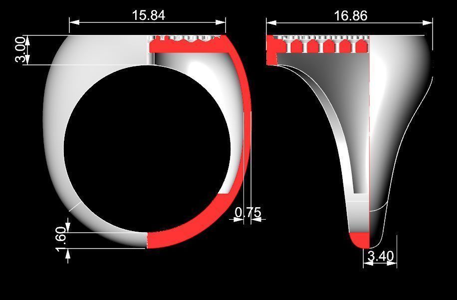 Signet rings set HEART top  3D print model_12